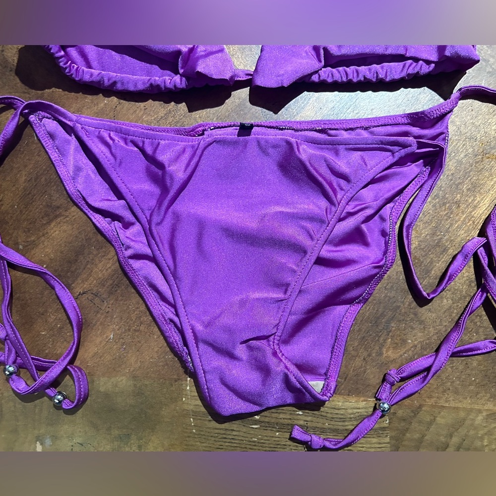 NWOT Sexy Skimpy Cloris Murphy Ruffle Tri-Top Tie Side Bottom Bling Bikini - Picture 5 of 8